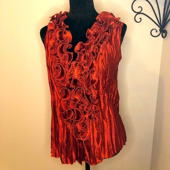 Ruffle sleeveless button down top size large - Picture 1 of 7